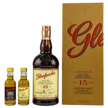 Glenfarclas 15 Jahre mit je 1 Mini 105 + 25 y ... 1x 0,8 Ltr.